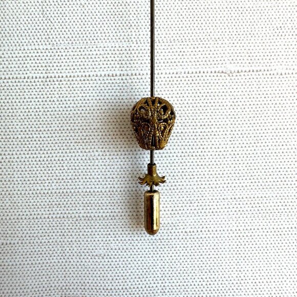 Carved Bone Elephant Hat Pin Amber Rhinestone Accent - Picture 6 of 15